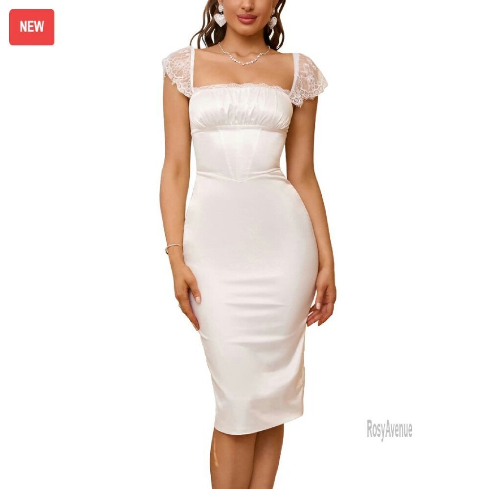 Satin Midi Dress Lace Strap Backless Bodycon Formal Party